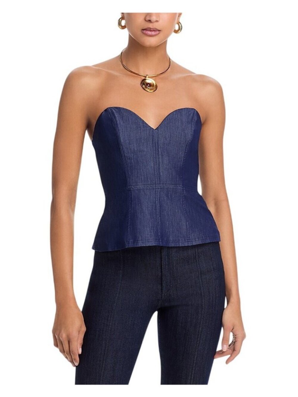 NWT Aqua Womens Bandeau Denim Bustier Top IBO26714 Dark Indigo Blue L